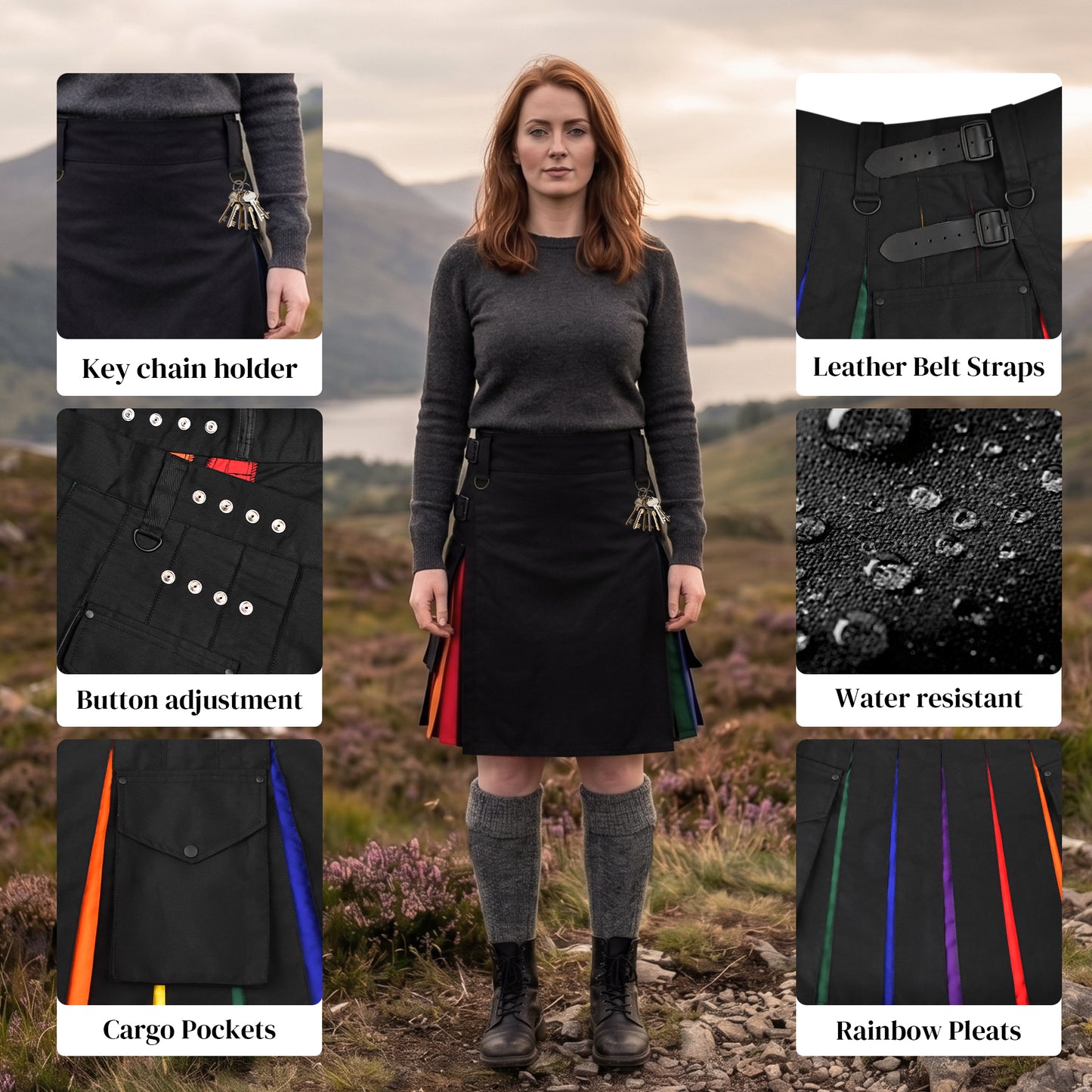 Women's Hybrid Utility Kilt | Rainbow Pride Kilt | Big & Tall