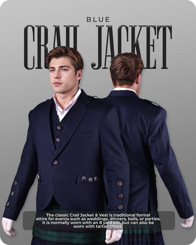 Navy Blue Crail Jacket & Vest  -  Italian Tweed Wool | Scottish Formalwear