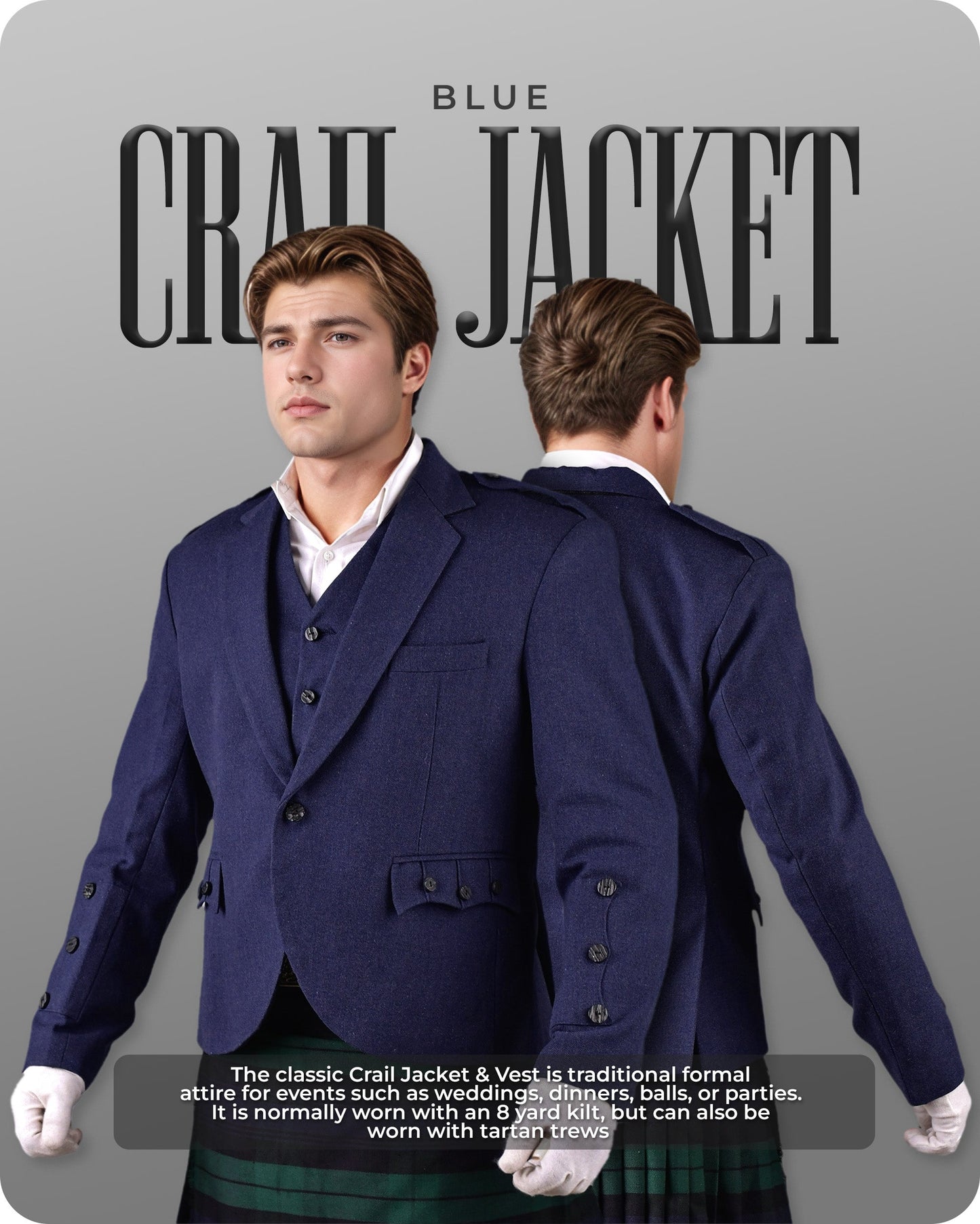 Blue Crail Jacket and Vest  -  Italian Tweed Wool | Scottish Formalwear