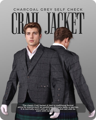 Grey Crail Jacket and Vest - Grey Check  -  Italian Tweed Wool | Scottish Formalwear