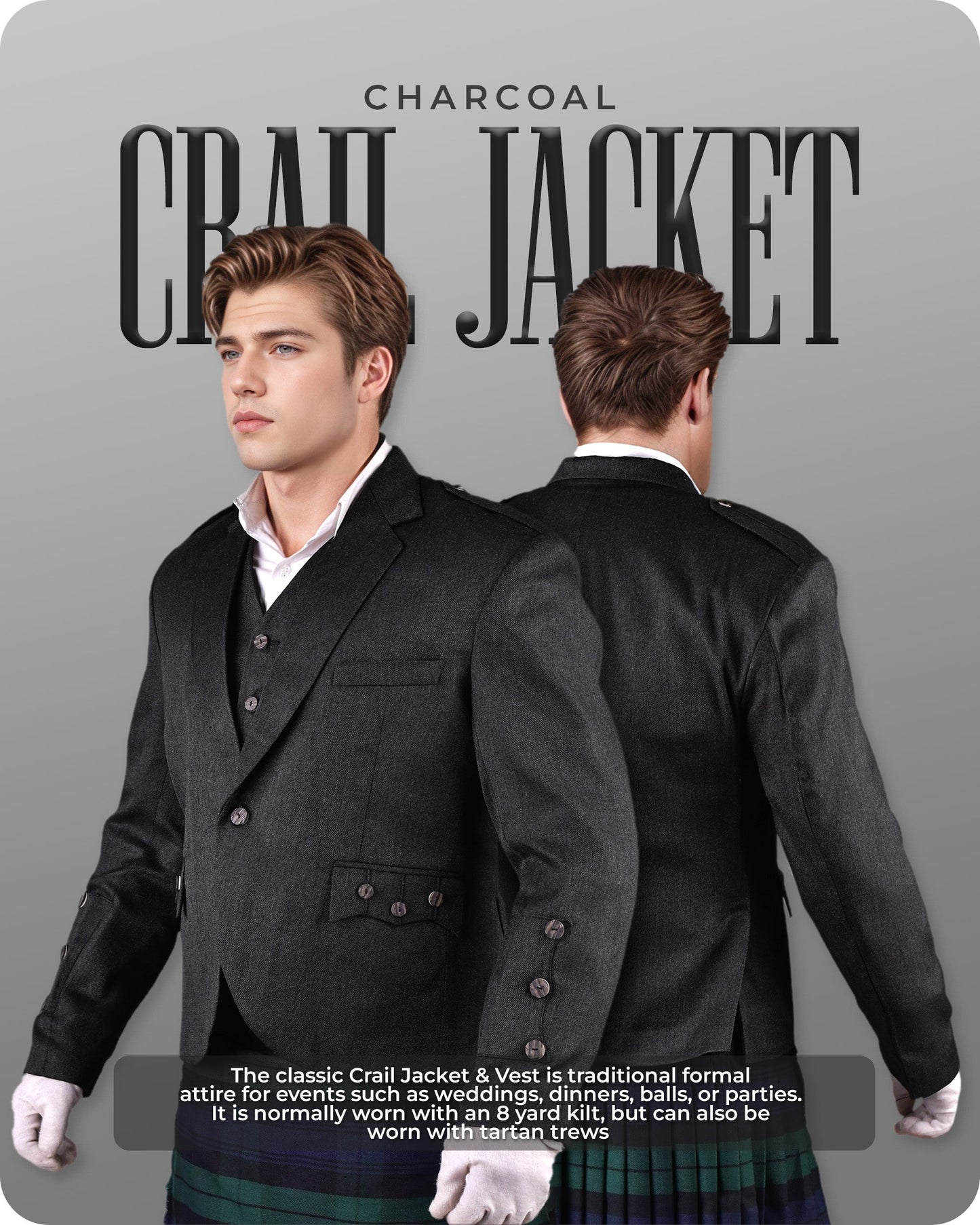 Charcoal Crail Jacket & Vest  -  Italian Tweed Wool | Scottish Formalwear