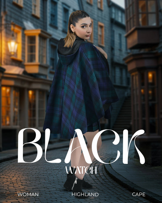 Women Tartan Cape - Black Watch