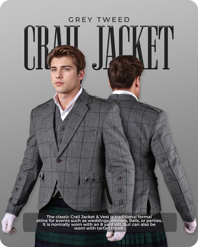 Bold Grey Crail Jacket & Vest - Red Check  -  Italian Tweed Wool | Scottish Formalwear