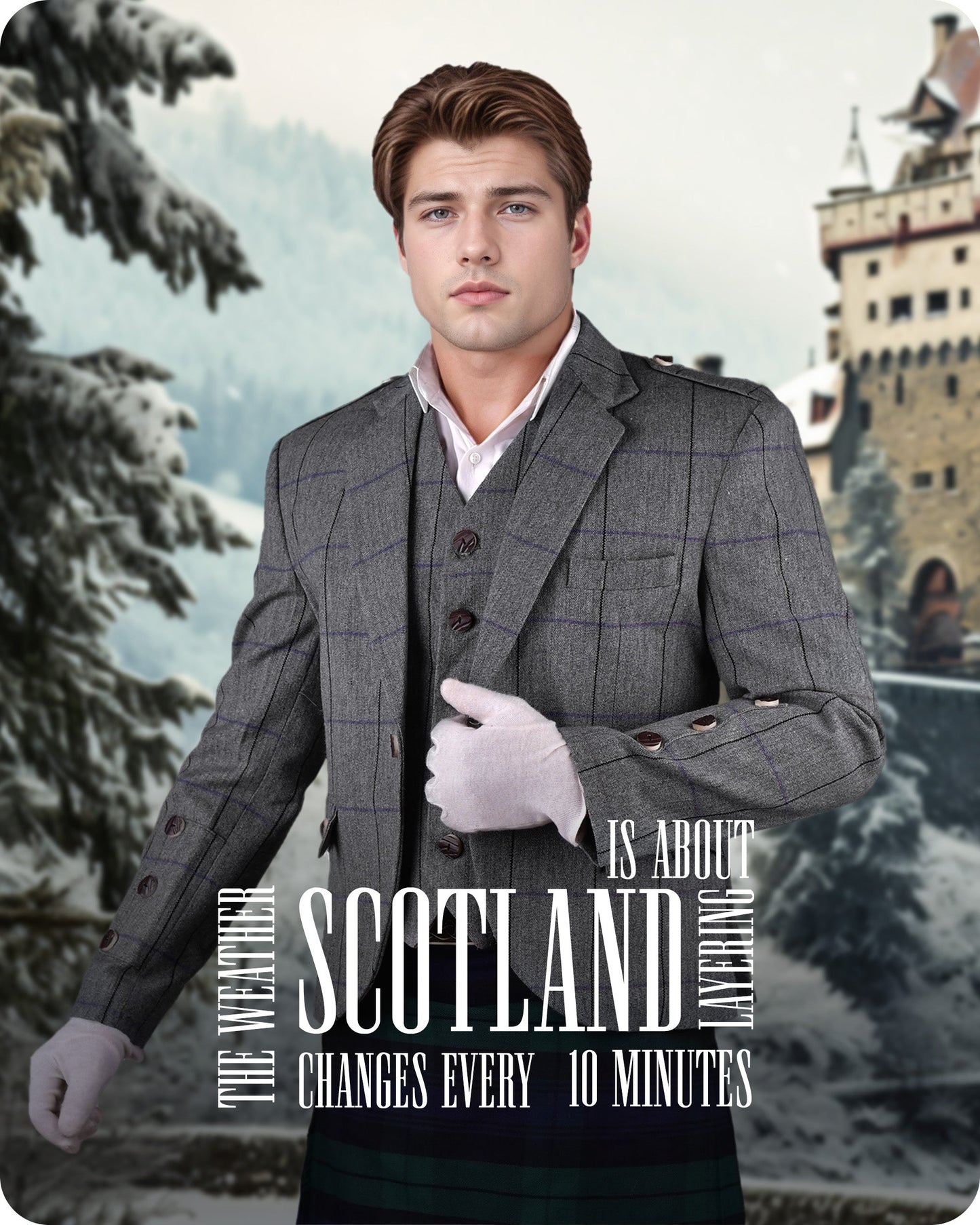 Bold Grey Crail Jacket & Vest - Red Check  -  Italian Tweed Wool | Scottish Formalwear