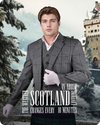 Bold Grey Crail Jacket & Vest - Red Check  -  Italian Tweed Wool | Scottish Formalwear