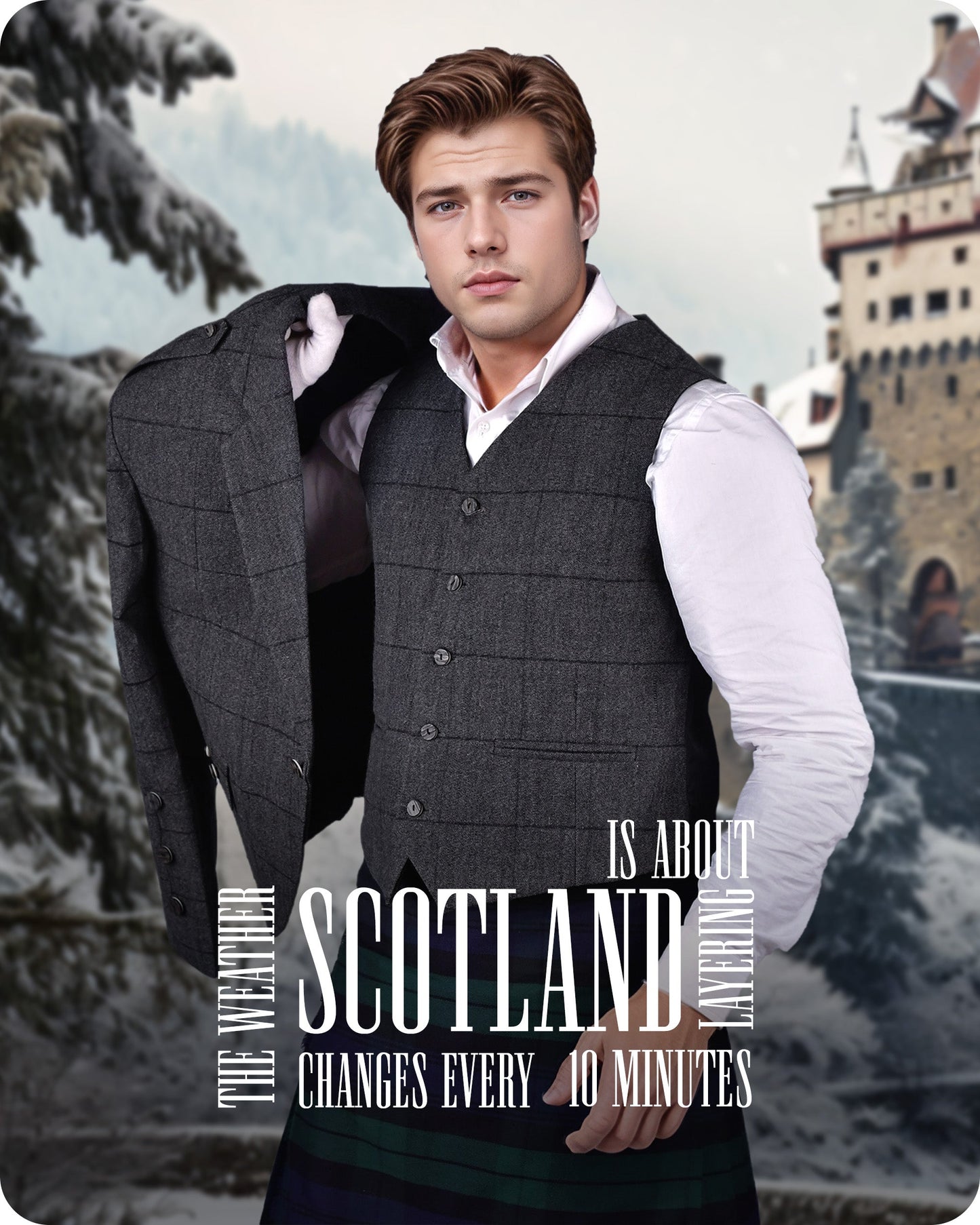 Charcoal Grey Crail Jacket & Vest  -  Italian Tweed Wool | Scottish Formalwear