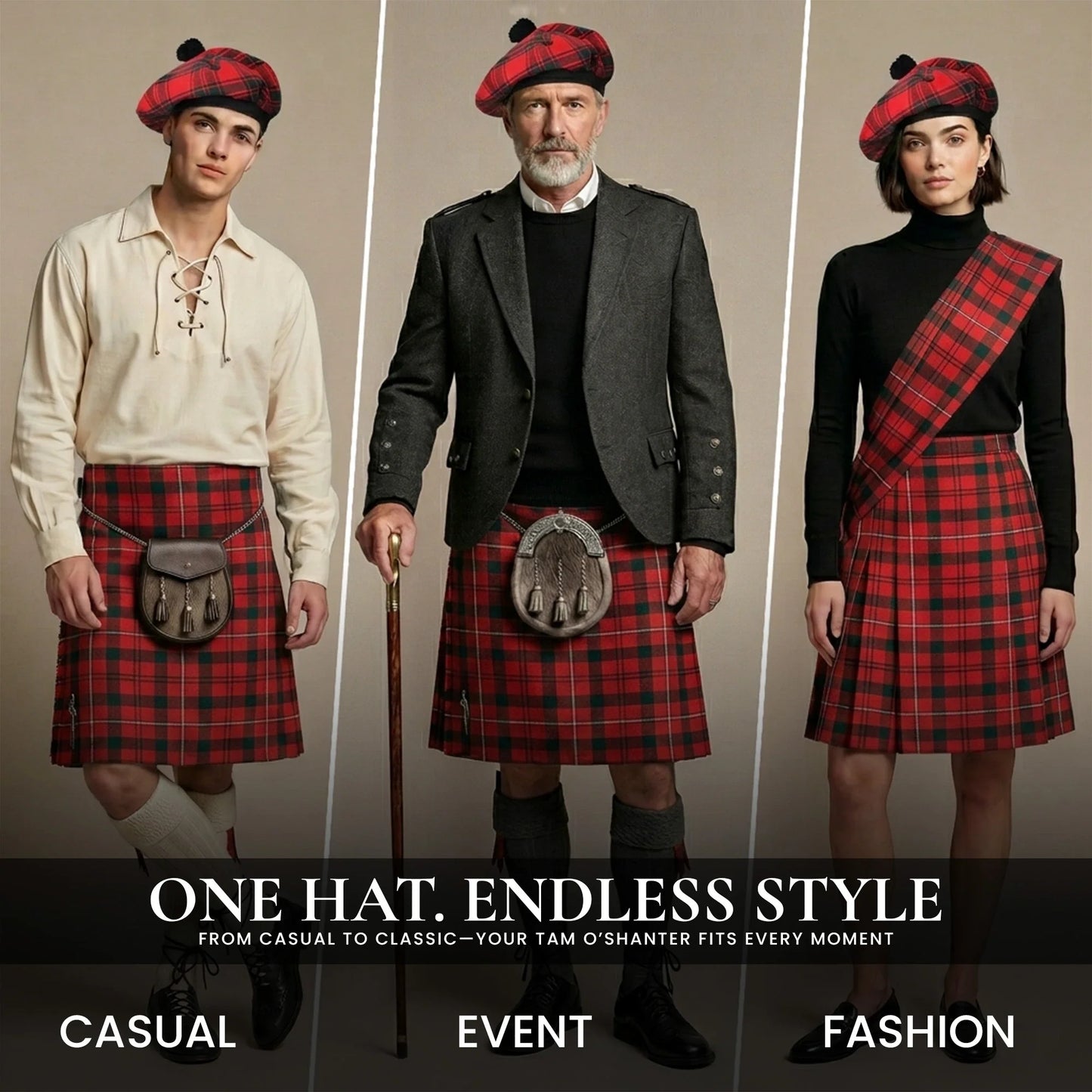 Tam O'Shanter Hat with Pompom | Macintosh Tartan