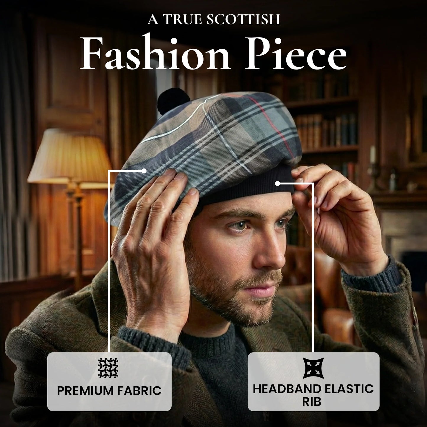 Tam O'Shanter Hat with Pompom | MacKenzie Weathered Tartan
