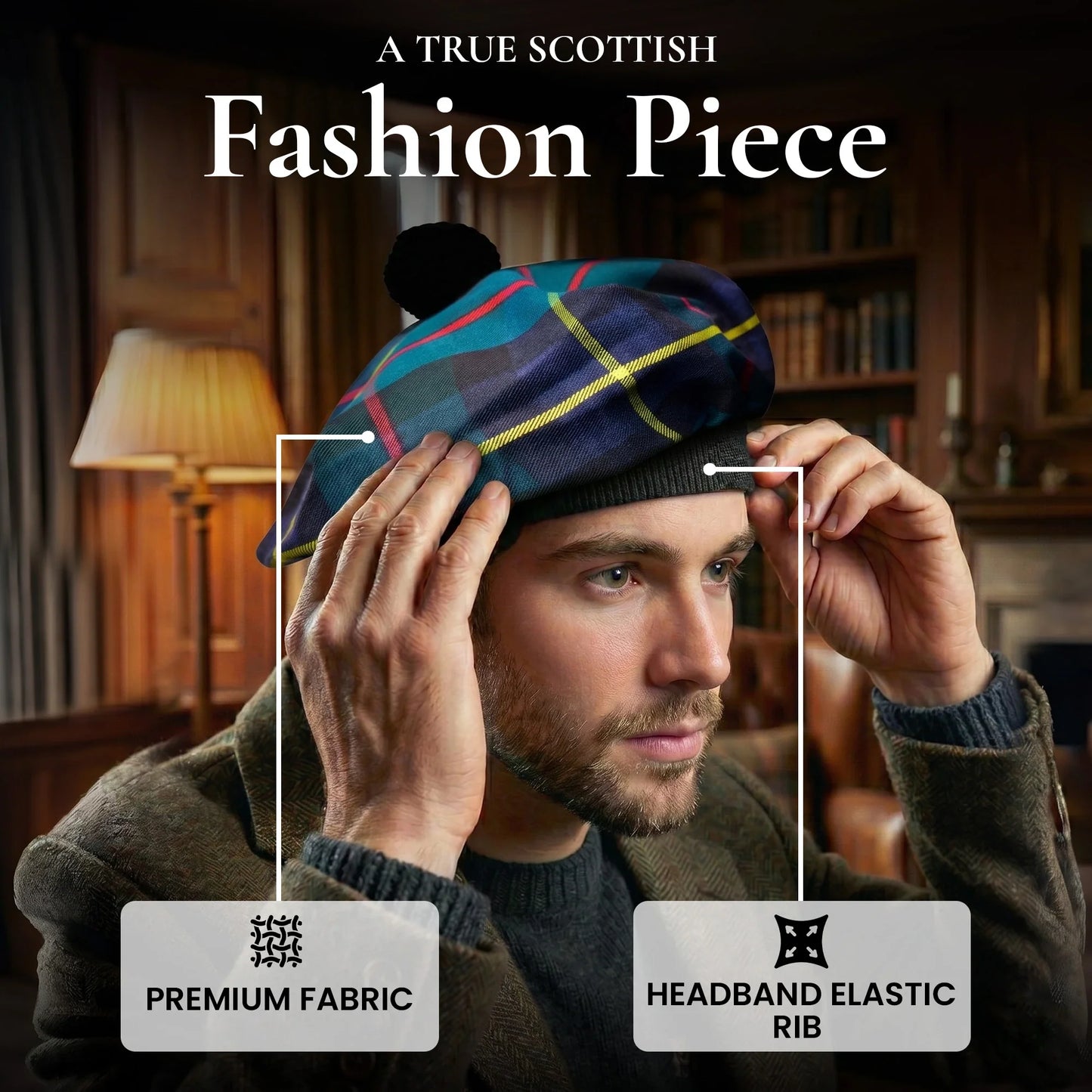 Tam O'Shanter Hat with Pompom | MacLeod of Harris Tartan