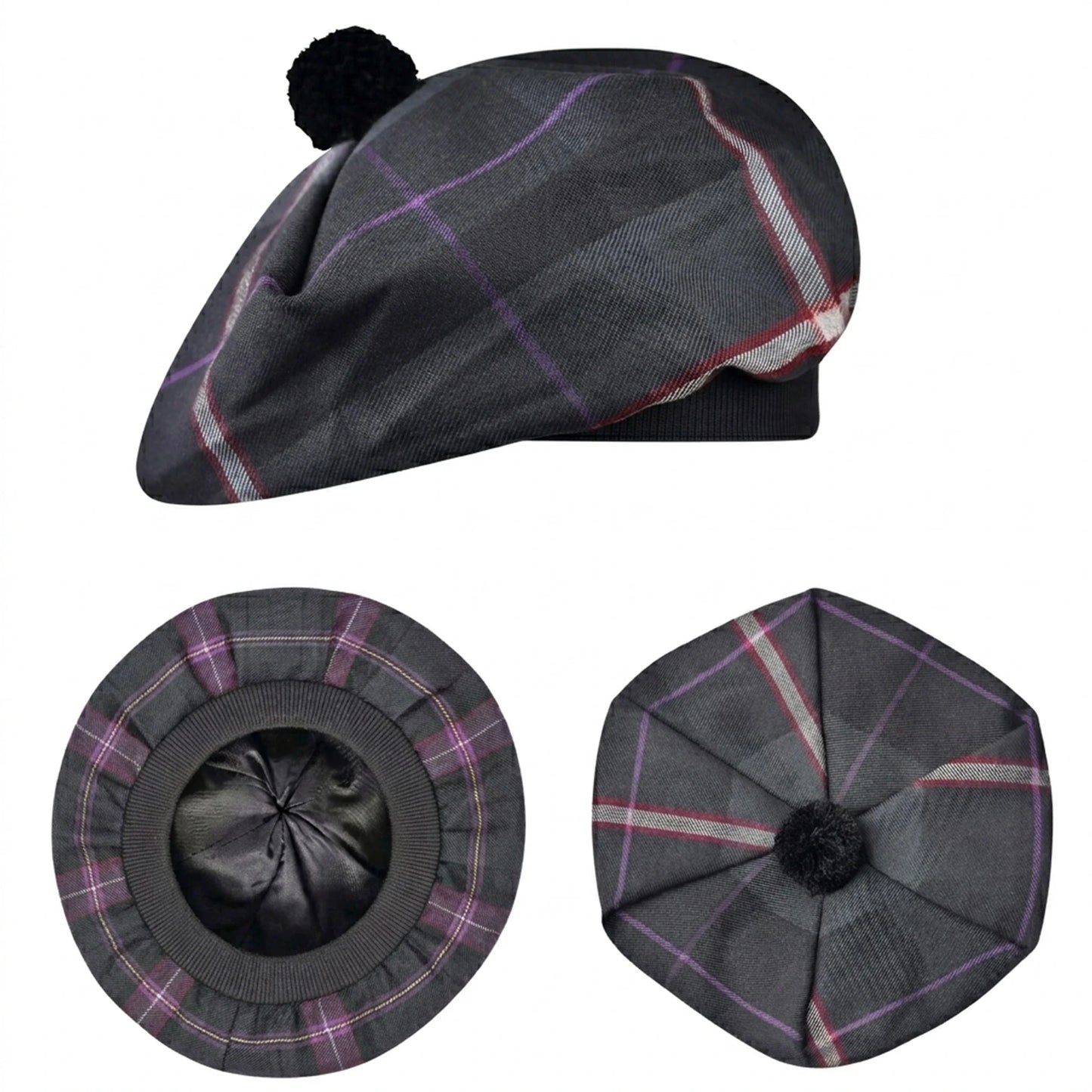 Tam O'Shanter Hat with Pompom | Mid Night Sea Tartan