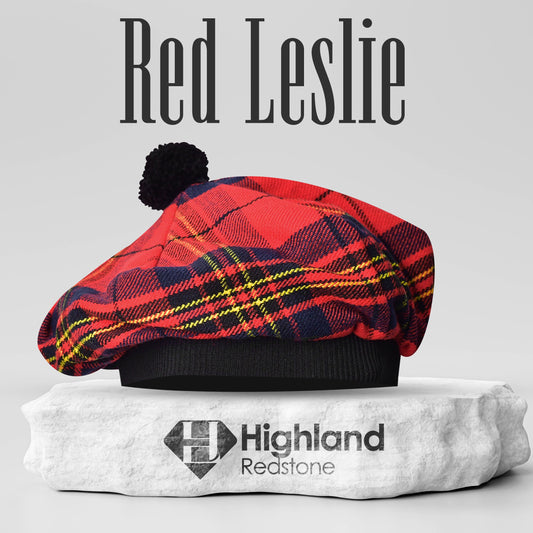 Tam O'Shanter Hat with Pompom in Red Leslie Tartan