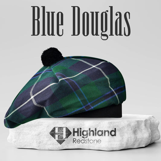 Tam O'Shanter Hat with Pompom | Blue Douglas Tartan