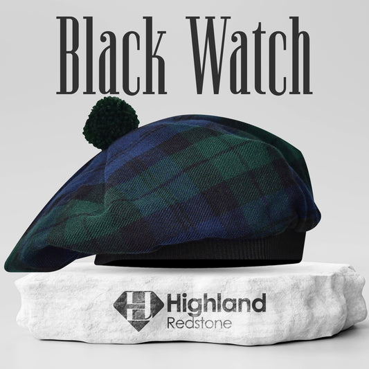 Tam O'Shanter Hat with Pompom in Black Watch Tartan