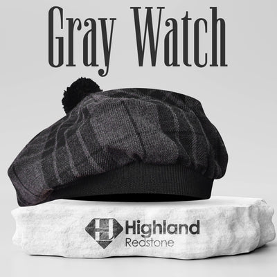 Tam O'Shanter Hat with Pompom in Gray Watch Tartan