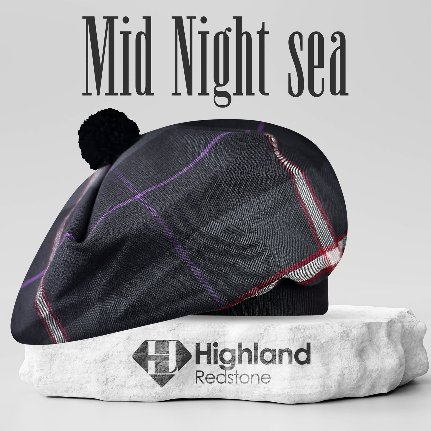 Tam O'Shanter Hat with Pompom | Mid Night Sea Tartan