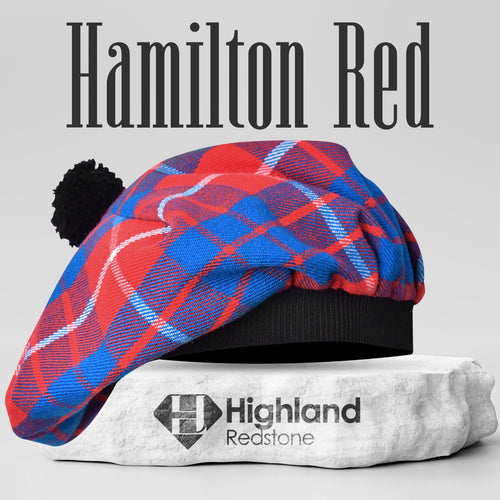 Tam O'Shanter Hat with Pompom in Hamilton Red Tartan