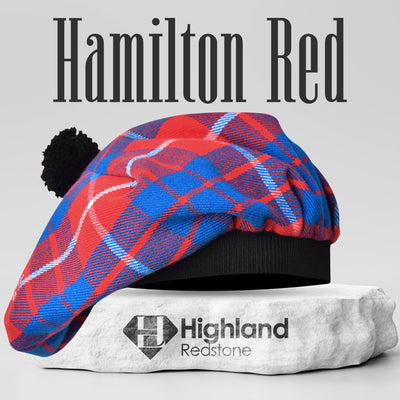 Tam O'Shanter Hat with Pompom in Hamilton Red Tartan