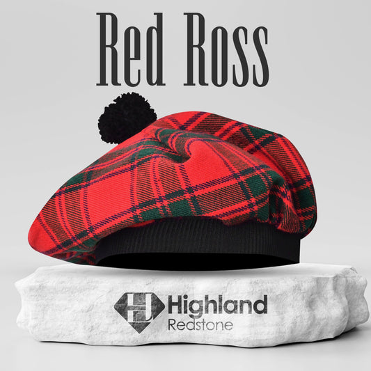 Tam O'Shanter Hat with Pompom in Red Ross Tartan