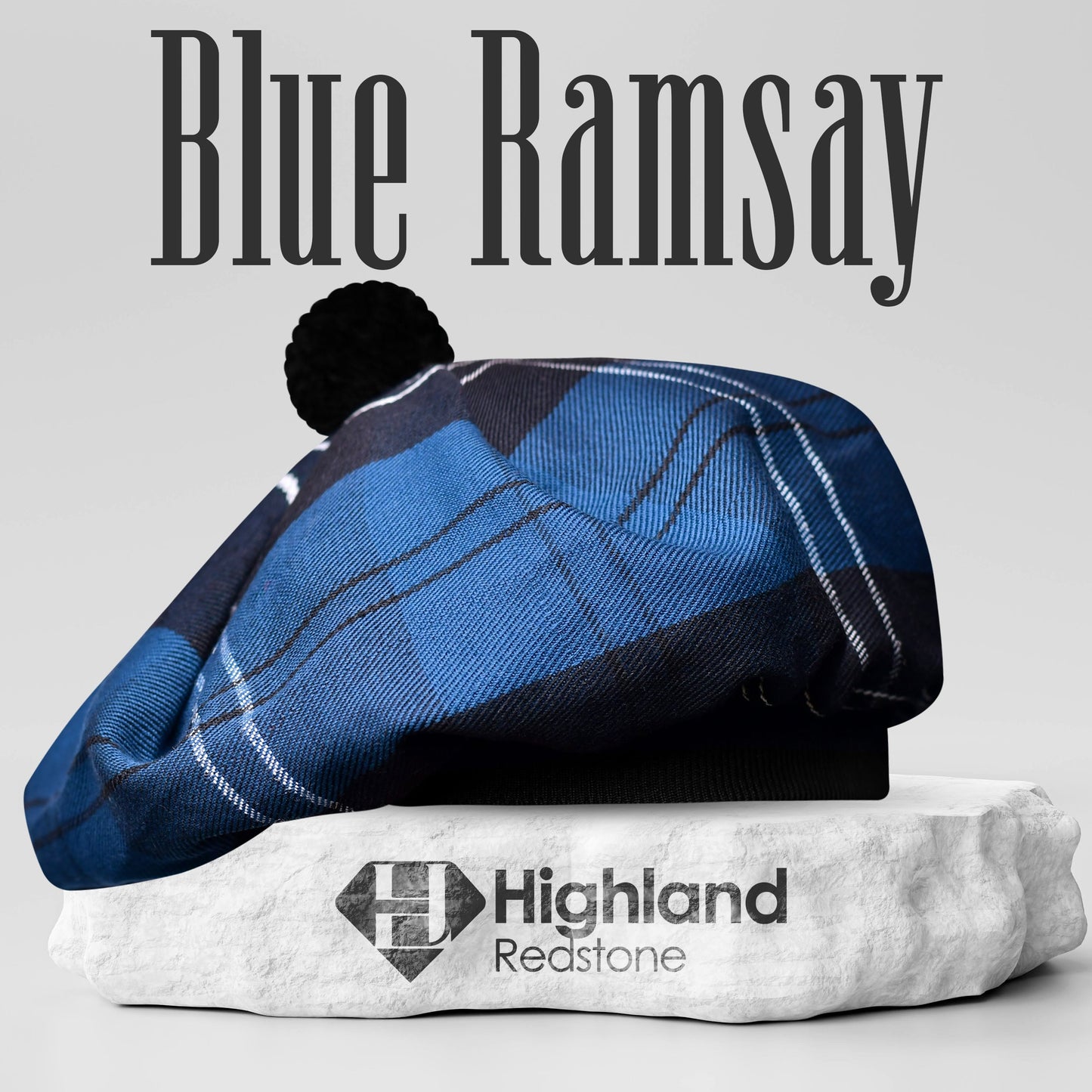 Tam O'Shanter Hat with Pompom | Blue Ramsay Tartan