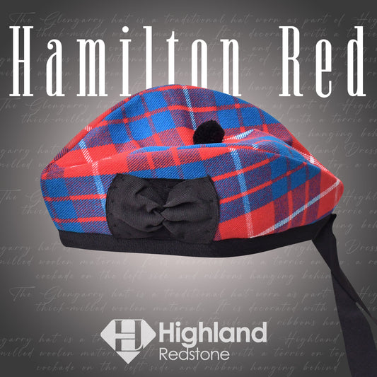 Hamilton Red Glengarry featuring the red tartan pattern, crafted from high-quality materials.