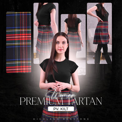 Woman Plaid Kilt - Black Stewart Tartan Kilt - Premium Quality & Timeless Style | Big & Tall