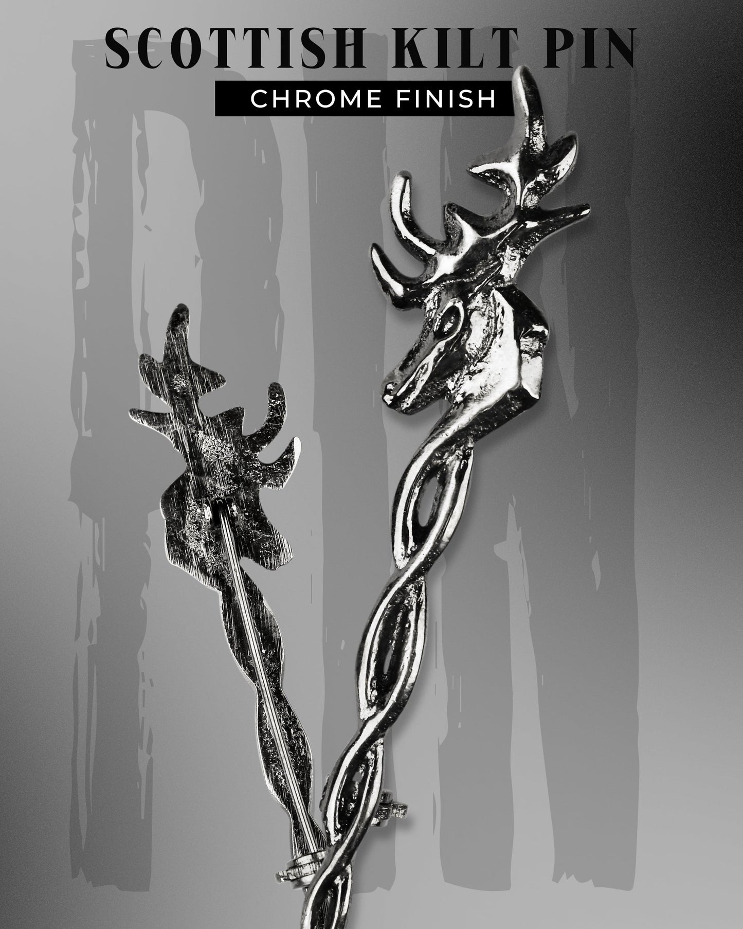 Scottish Kilt Pin for men | Vintage Stag Pewter Chrome