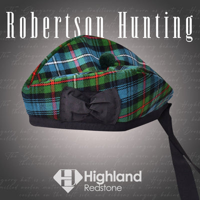 Discover the Robertson Hunting Glengarry, featuring the distinguished green and blue Robertson tartan. Perfect for formal and casual wear, this high-quality Glengarry celebrates Scottish heritage.