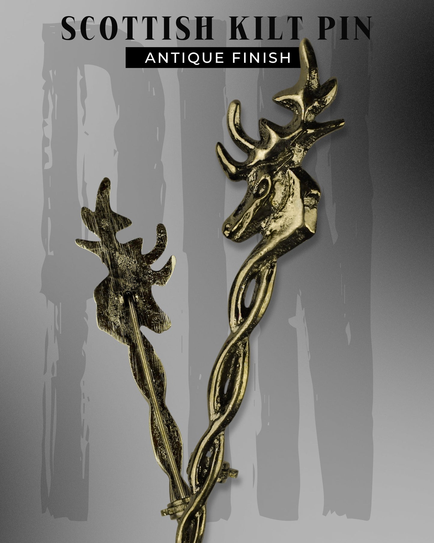 Scottish Kilt Pin for men | Vintage Stag Pewter Antique