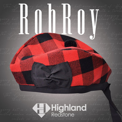 Rob Roy Glengarry hat featuring the iconic red and black Rob Roy tartan pattern