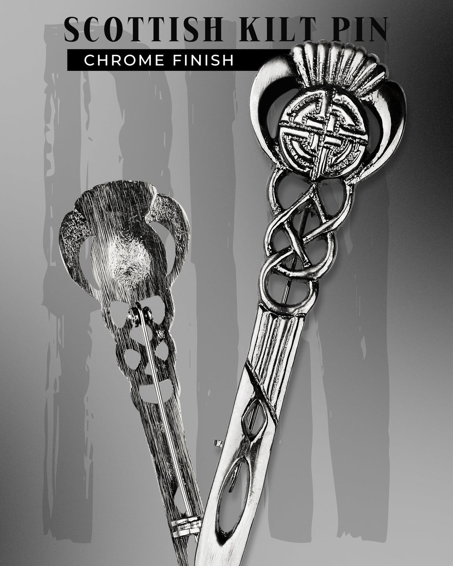 Scottish Kilt Pin for men | Celtic Thistle Pewter Chrome