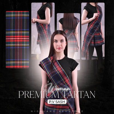 Women's Sash in Black Stewart Tartan