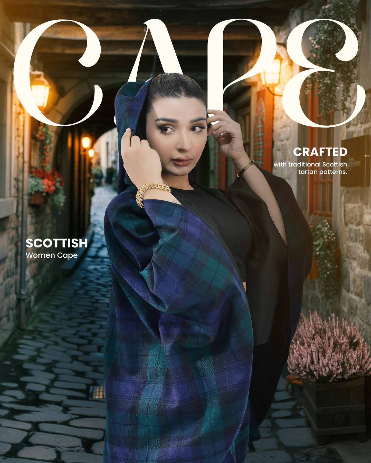 Women Tartan Cape - Black Watch