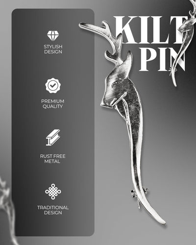 Scottish Kilt Pin for men | Stag Head Pewter Chrome