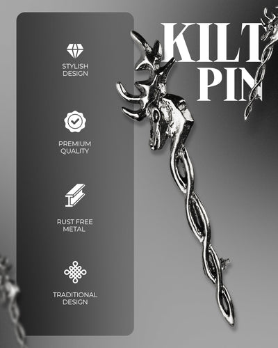 Scottish Kilt Pin for men | Vintage Stag Pewter Chrome