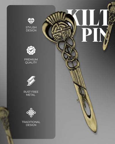 Scottish Kilt Pin for men | Celtic Thistle Pewter Antique