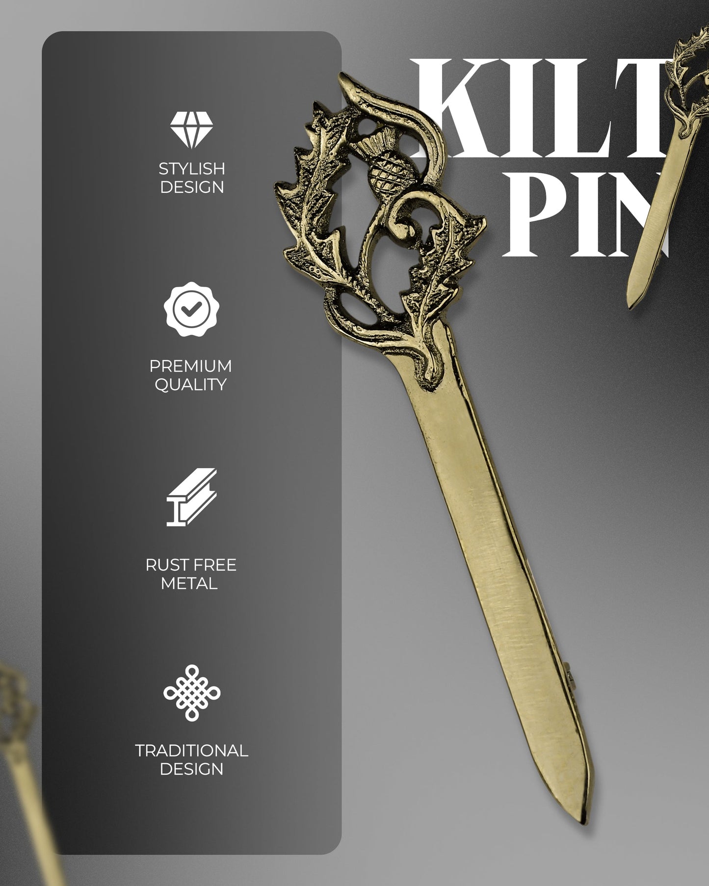 Scottish Kilt Pin for men | Thistle Sword Pewter Antique