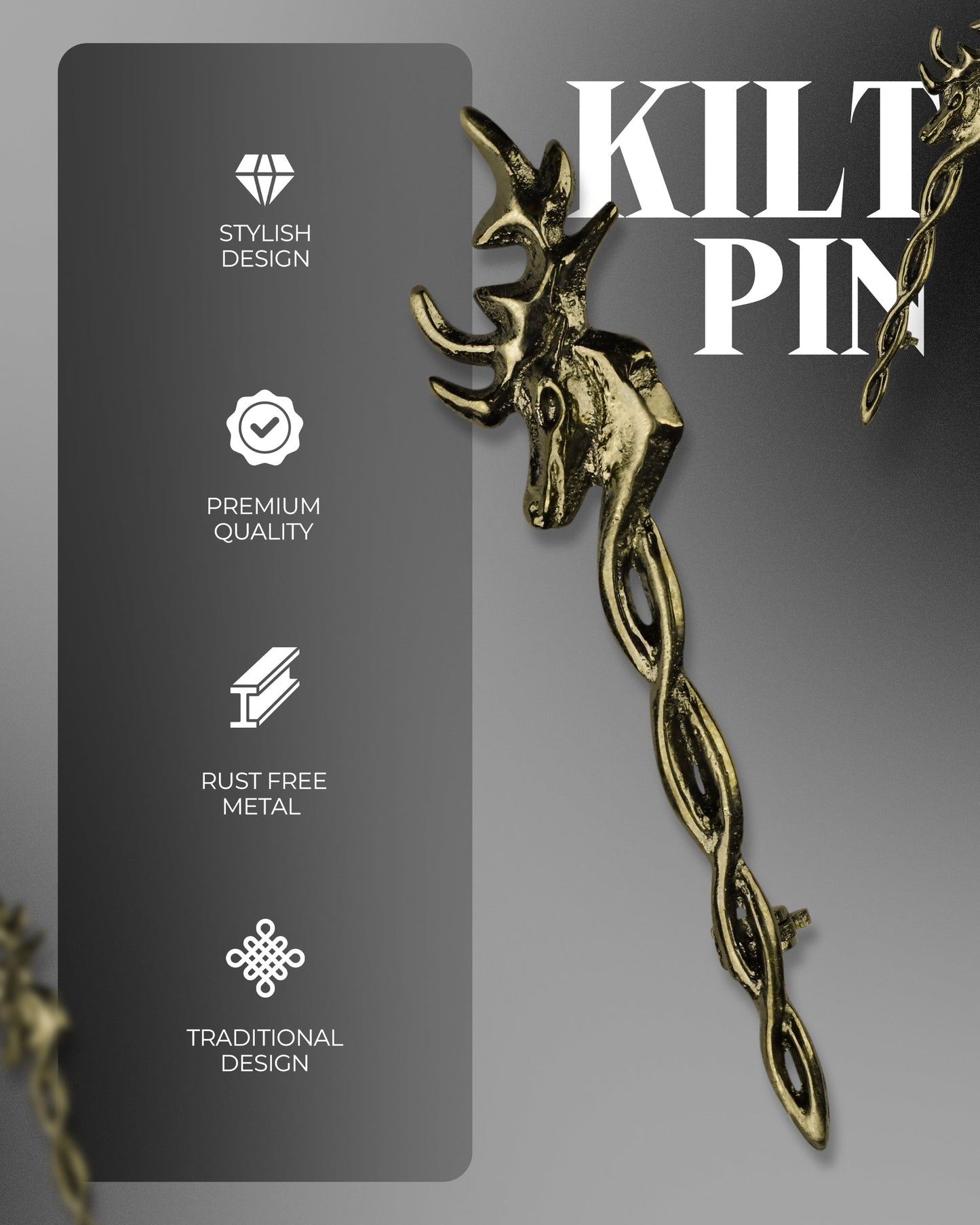 Scottish Kilt Pin for men | Vintage Stag Pewter Antique