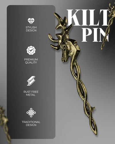 Scottish Kilt Pin for men | Vintage Stag Pewter Antique