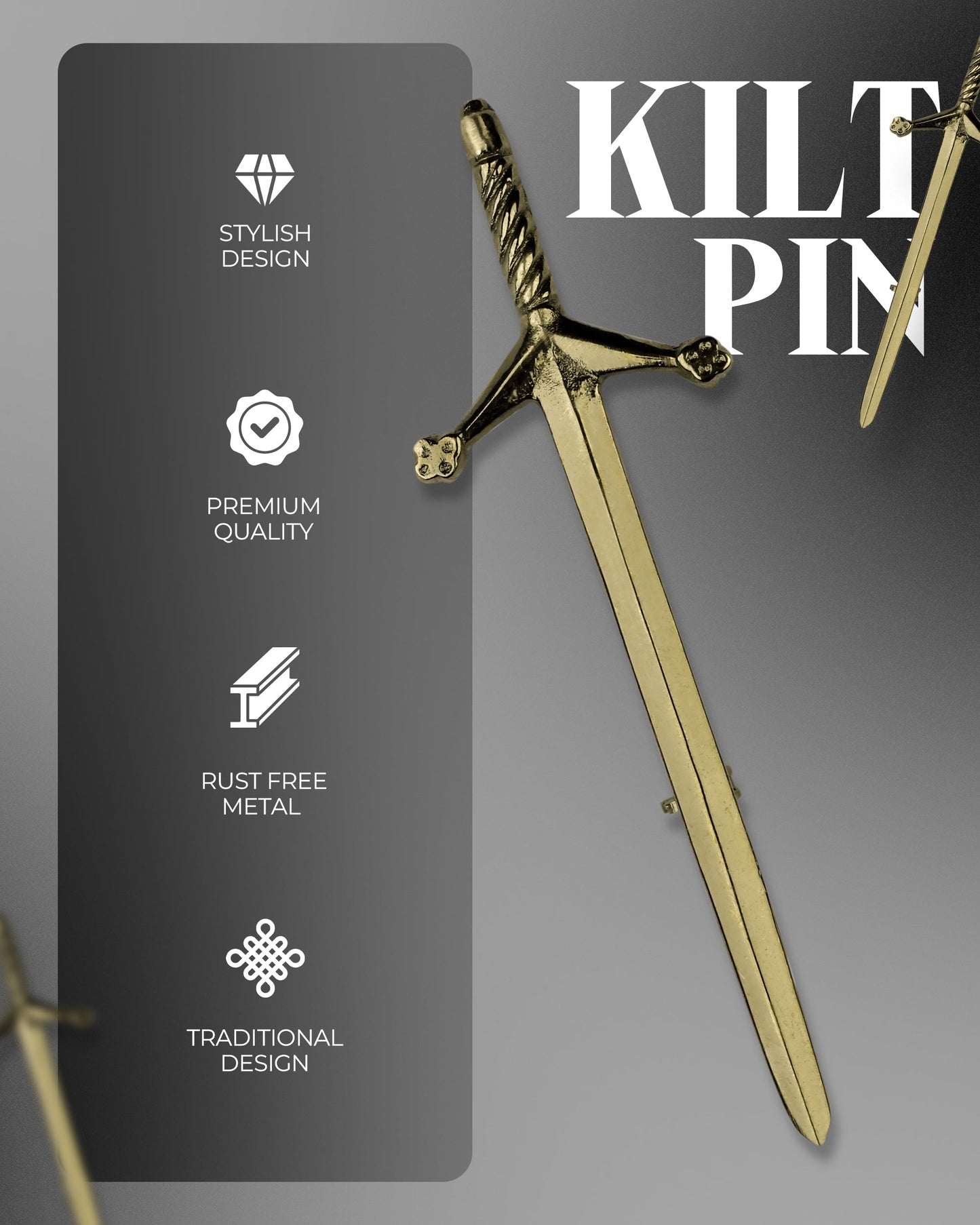 Scottish Kilt Pin for men | Pewter Sword Antique