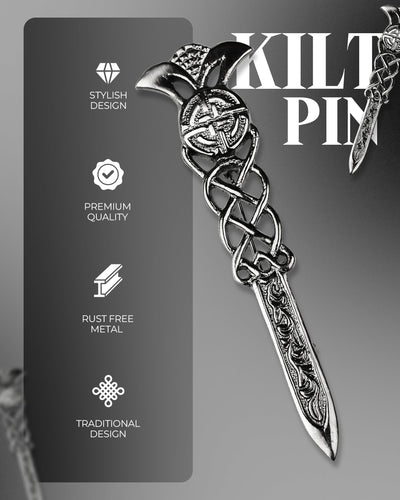 Scottish Kilt Pin for men | Gaelic Pewter Chrome