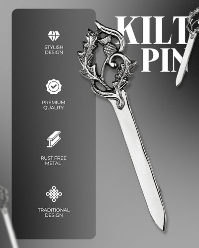 Scottish Kilt Pin for men | Thistle Sword Pewter Chrome