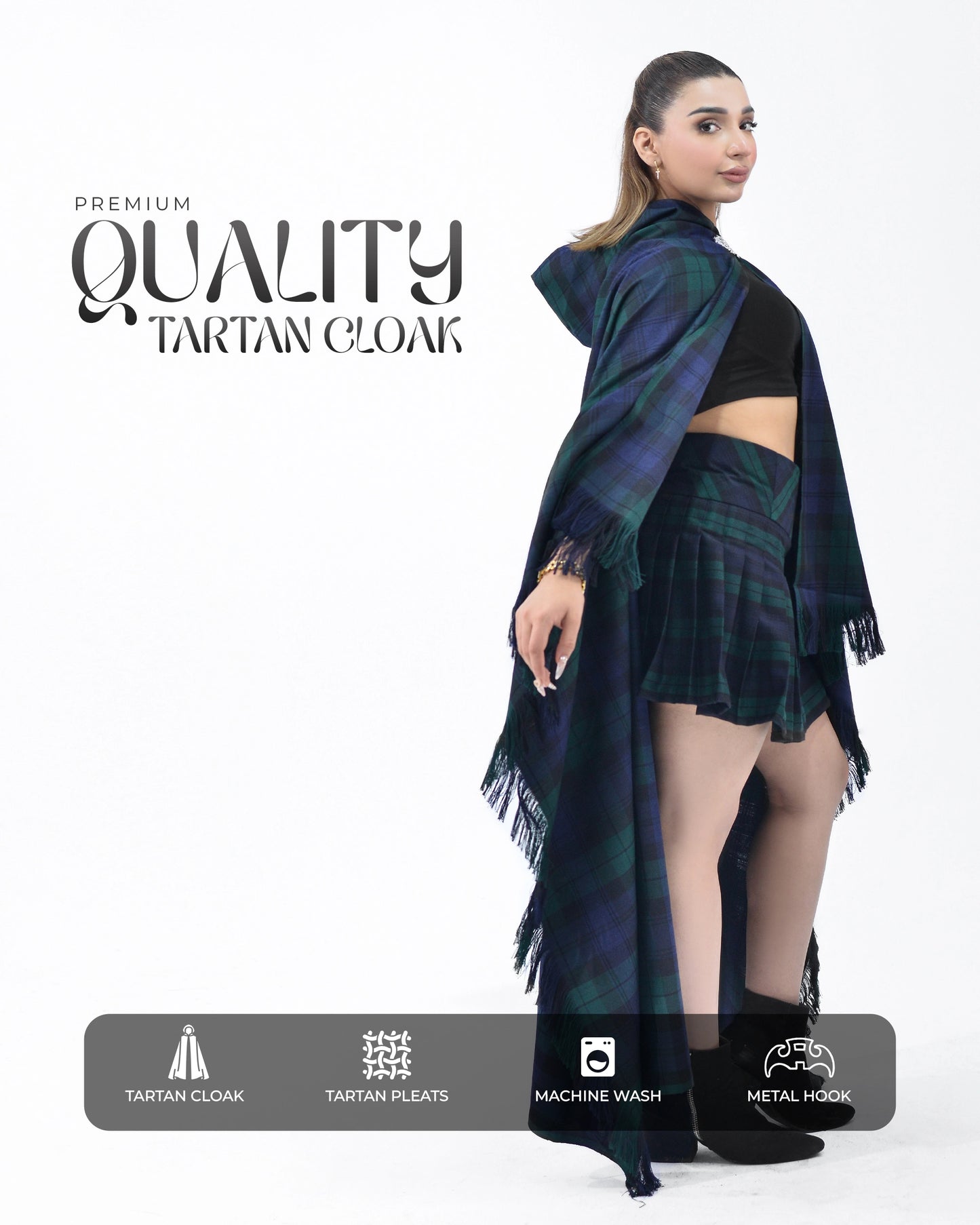 Women Tartan Cloak - Black Watch