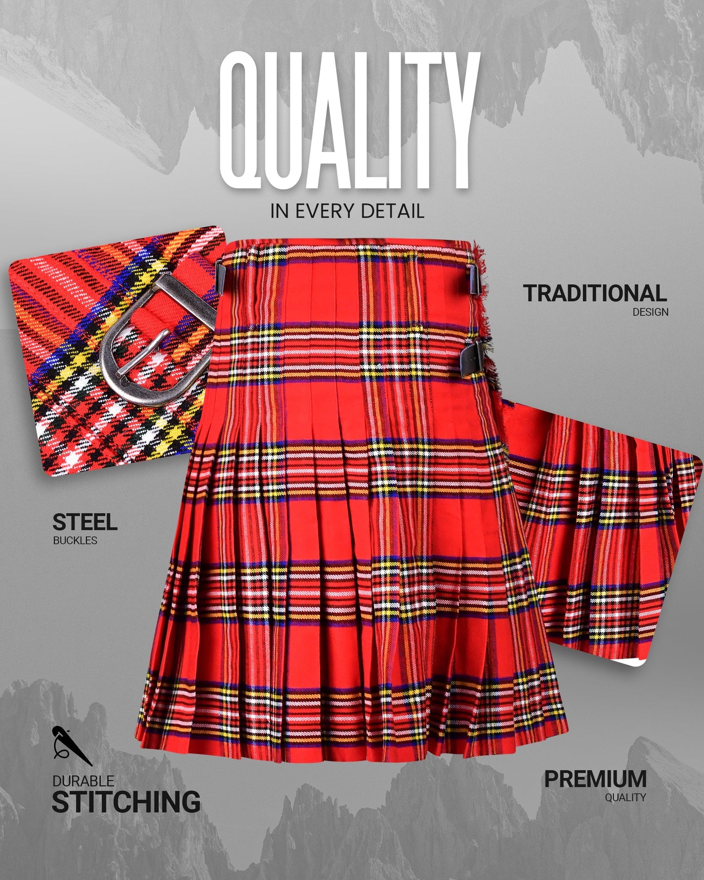 Acrylic Kilt | 16oz  Royal Stewart Tartan Kilt | Big & Tall
