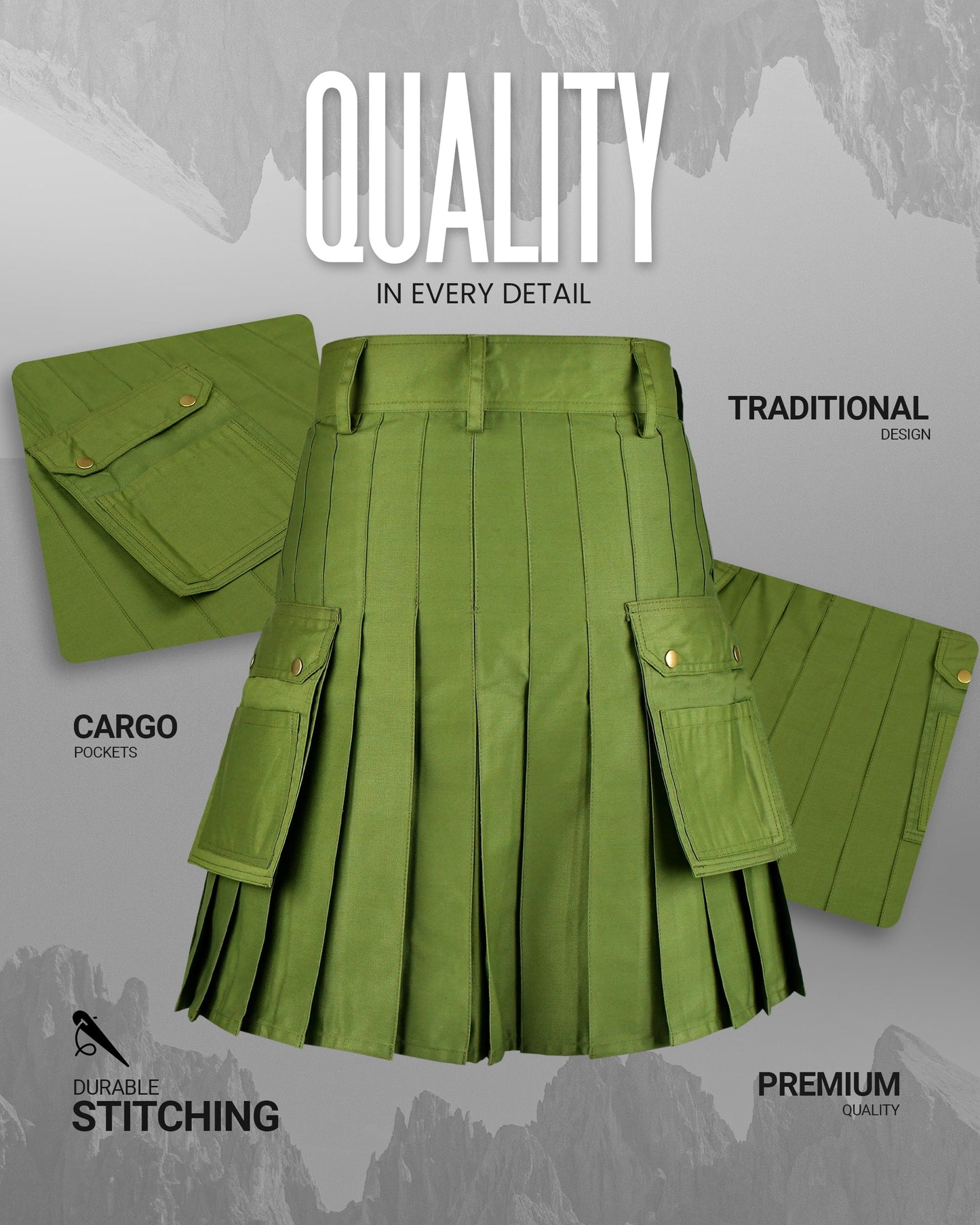 Phantom Modern Utility Kilt | Olive Green