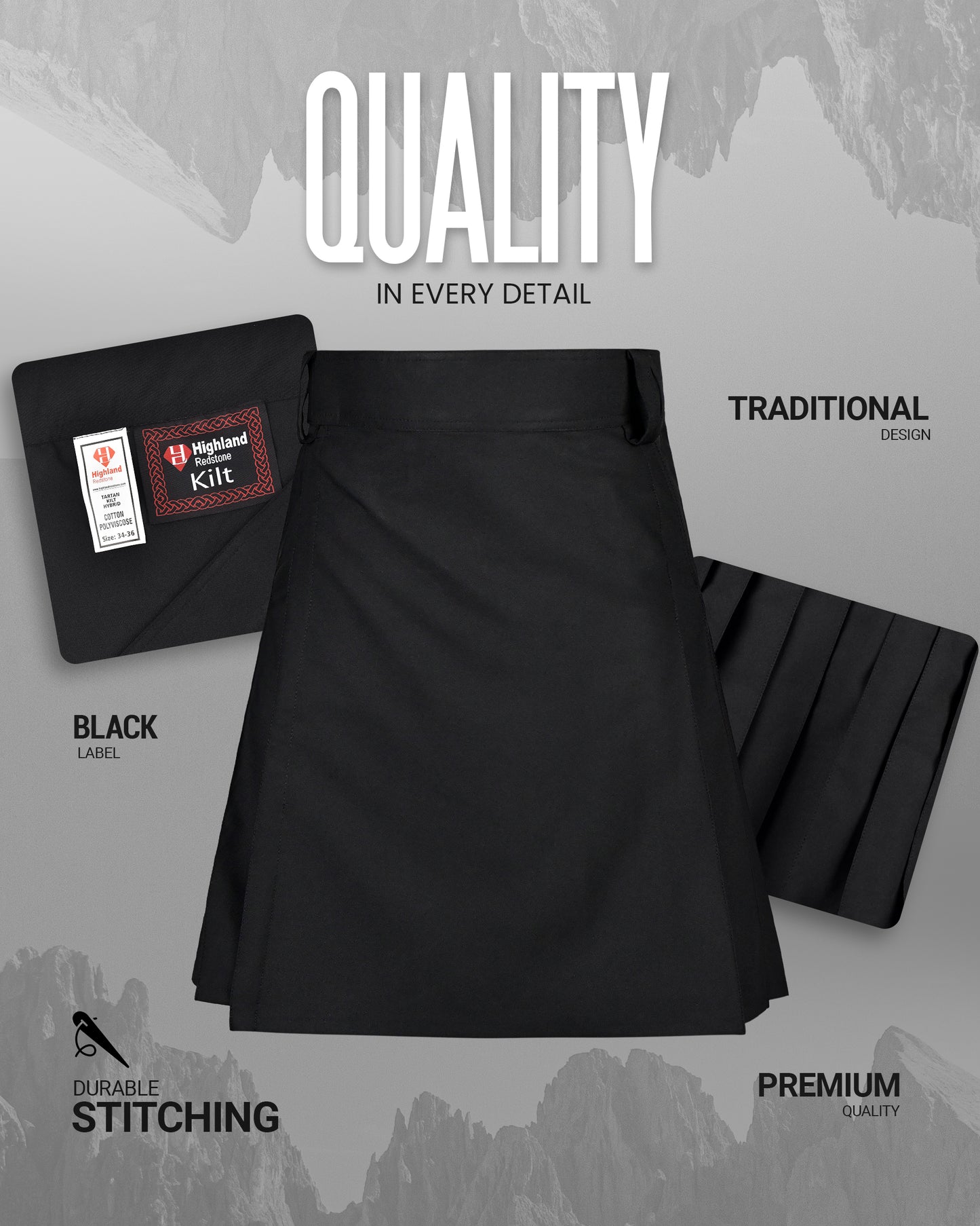 CoreStone Athletic Kilt - Black | Sports kilt For Men
