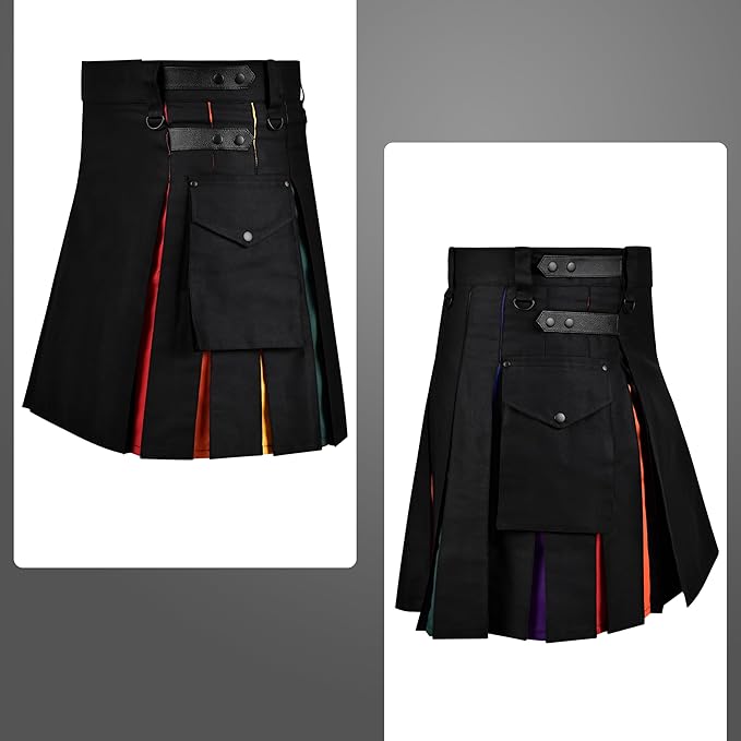 Rainbow Kilt Hybrid Utility Kilt for Men - Scottish Traditional Kilt with Flashes