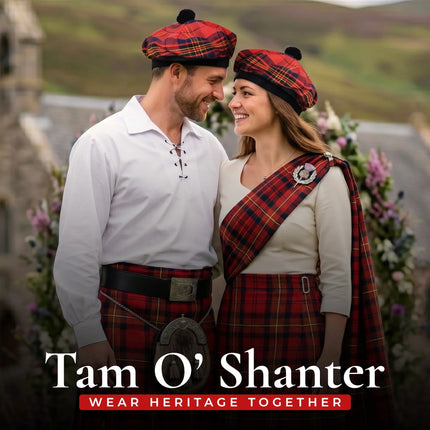 Tam O'Shanter Hat with Pompom | Red Leslie Tartan