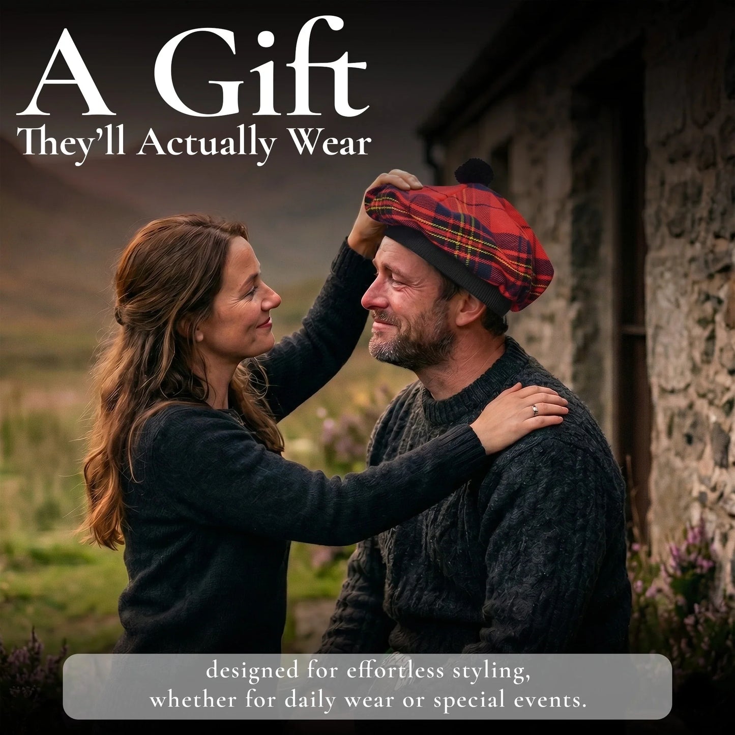 Tam O'Shanter Hat with Pompom | Red Leslie Tartan