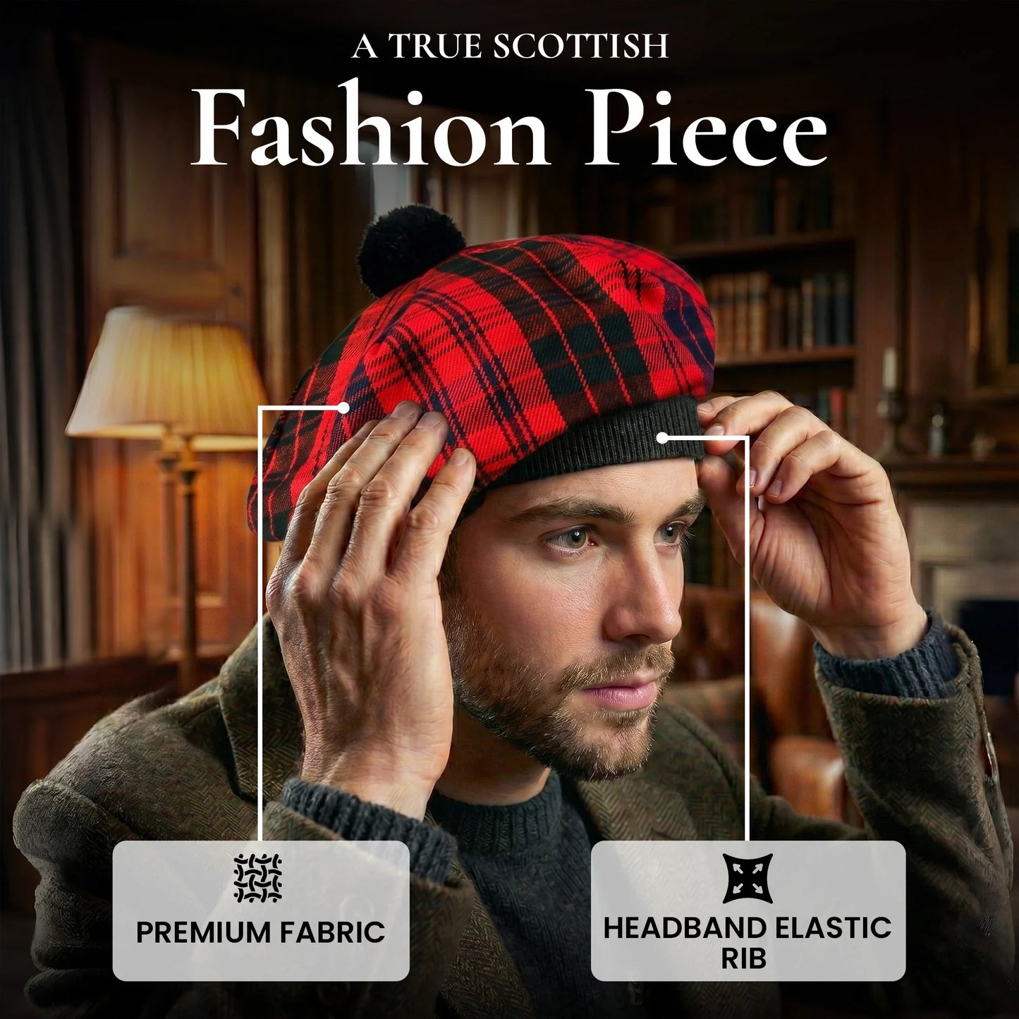 Tam O'Shanter Hat with Pompom | Red Ross Tartan
