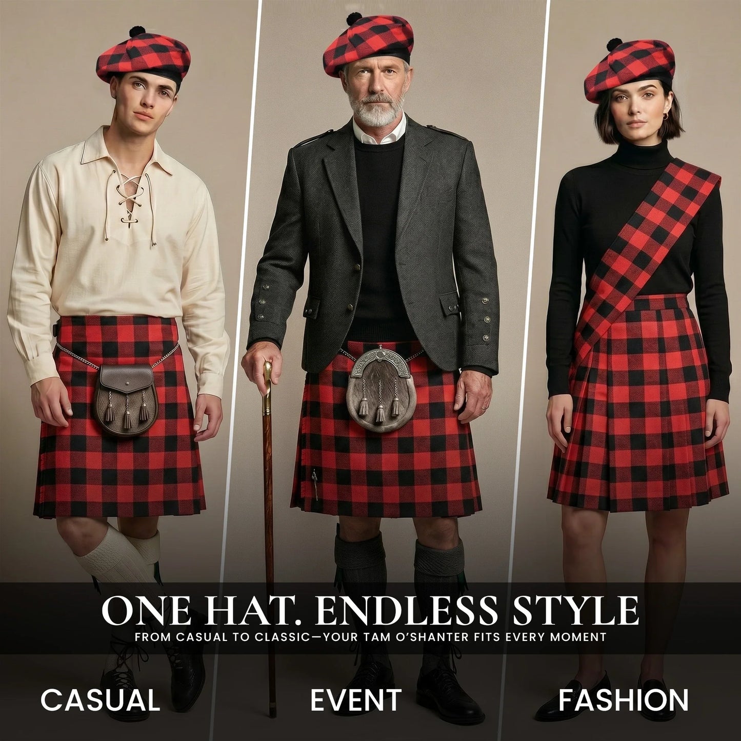 Tam O'Shanter Hat with Pompom | Rob Roy Tartan